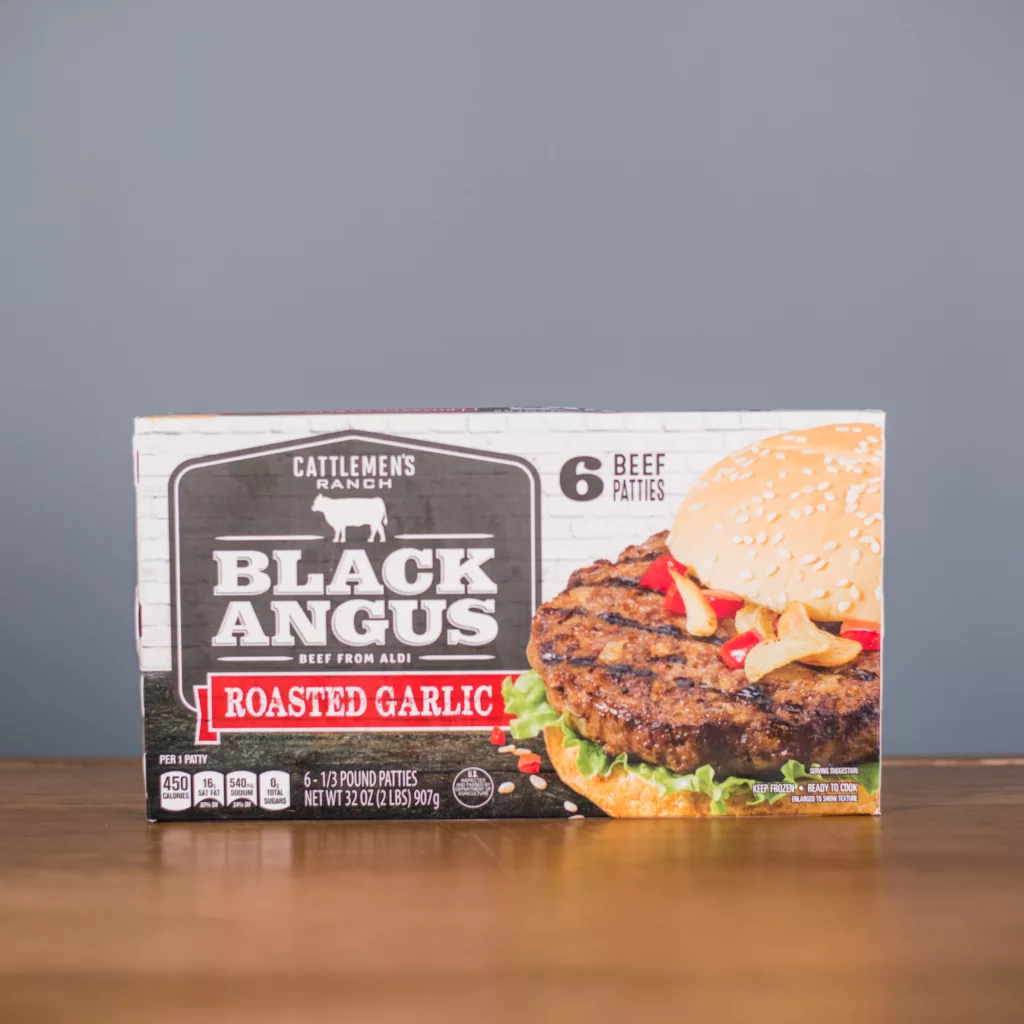 Aldi Cattlemen’s Ranch Black Angus Roasted Garlic Burgers - By the Label
